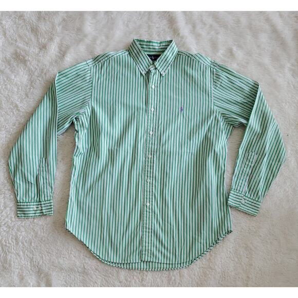 Polo Ralph Lauren Classic Button Down Shirt Mens Size 16.5 34/35 Green Striped - Picture 1 of 9